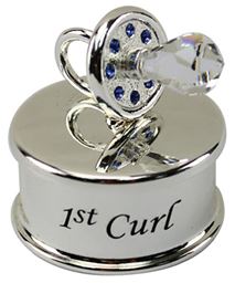 Silver Plate Jewel Baby 1st Curl Blue